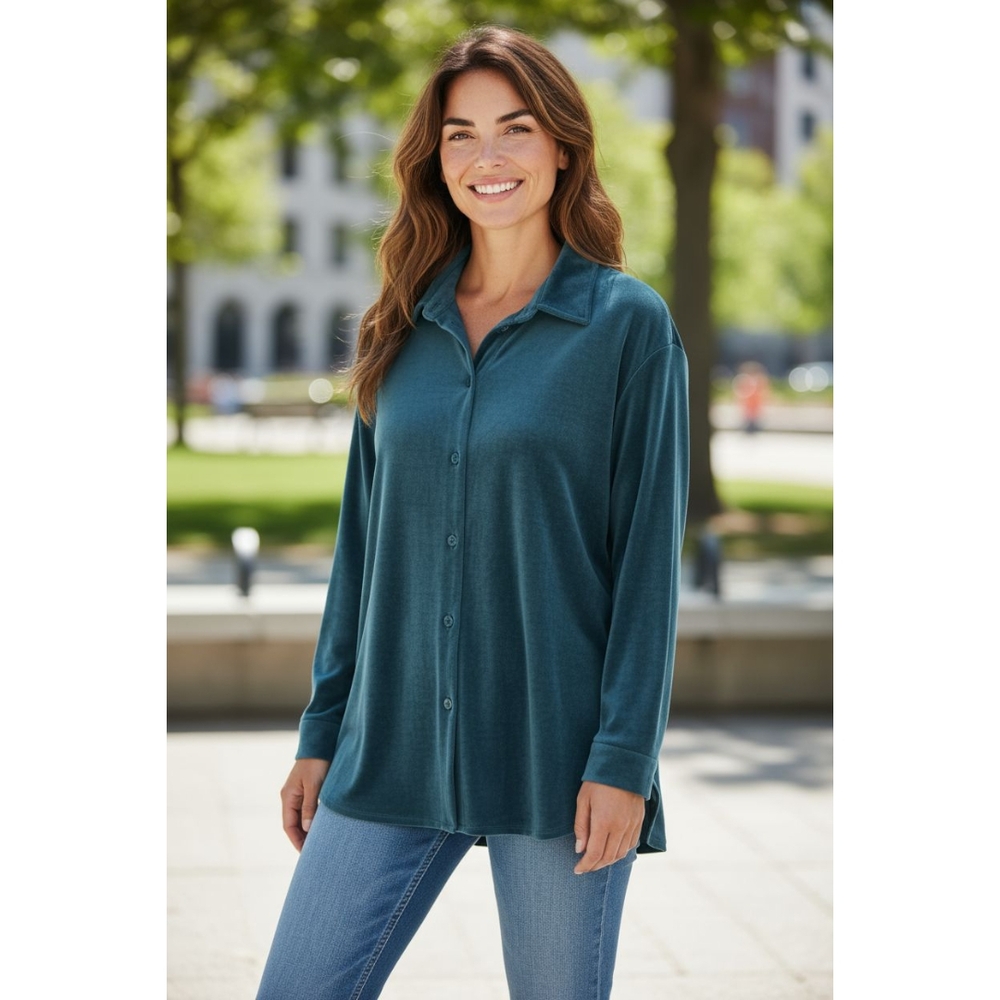 Teal Faux Suede Women's Top